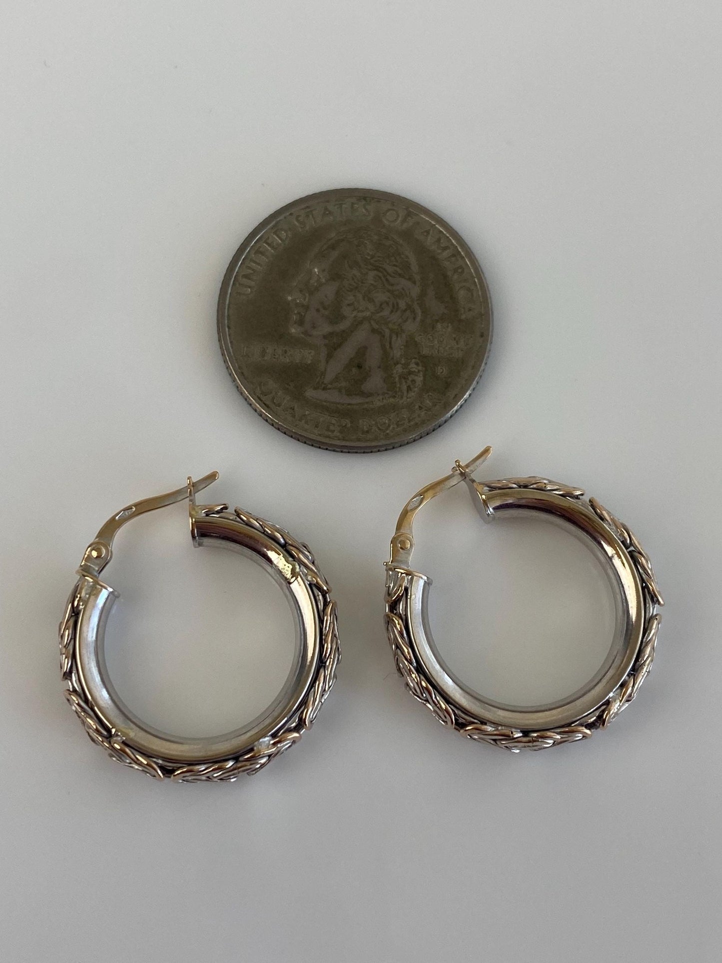 Vintage 14k White Gold Byzantine Chain Hoop Earrings