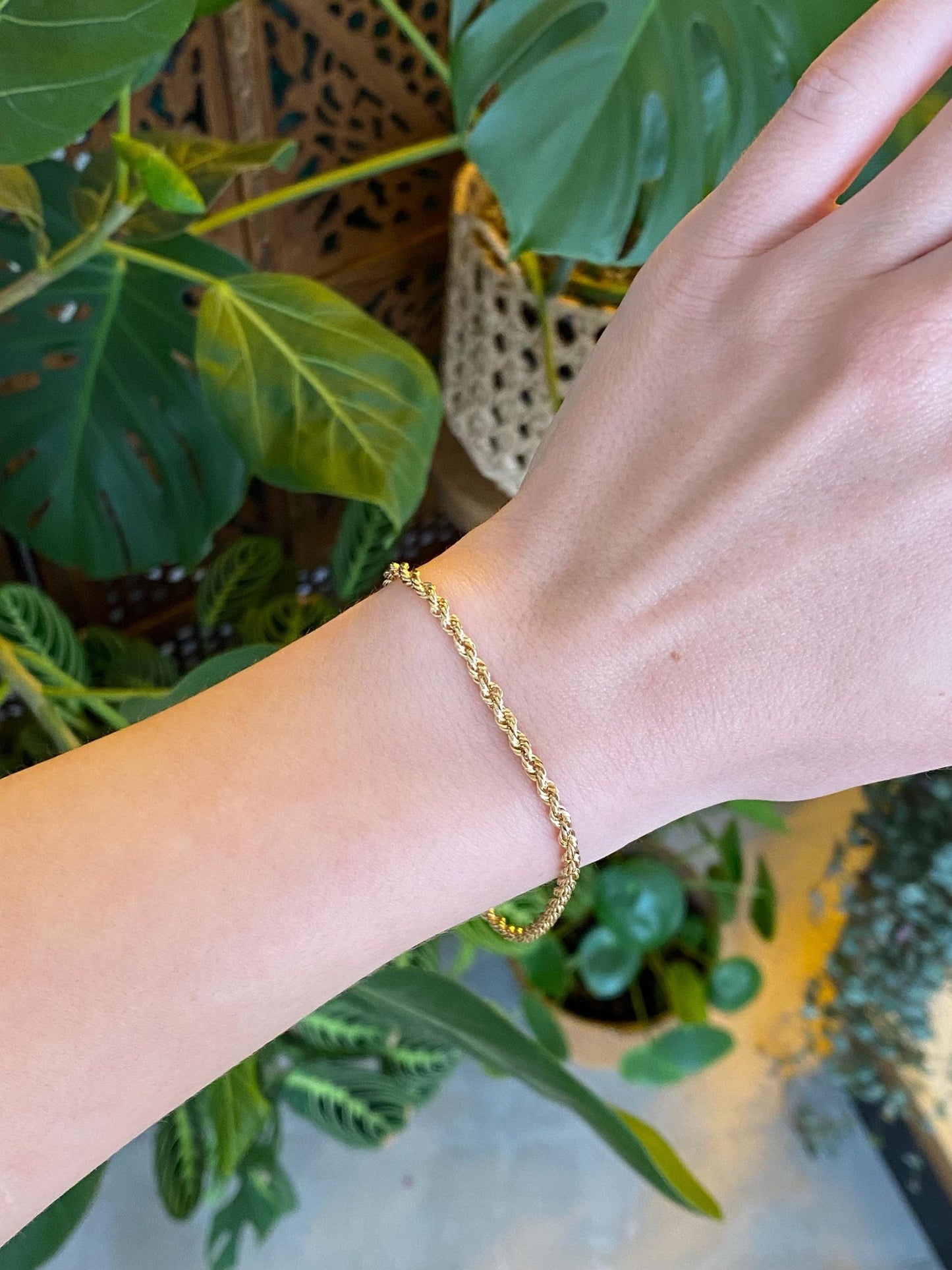 Vintage Solid 14k Yellow Gold Rope Chain Bracelet - 8 inches