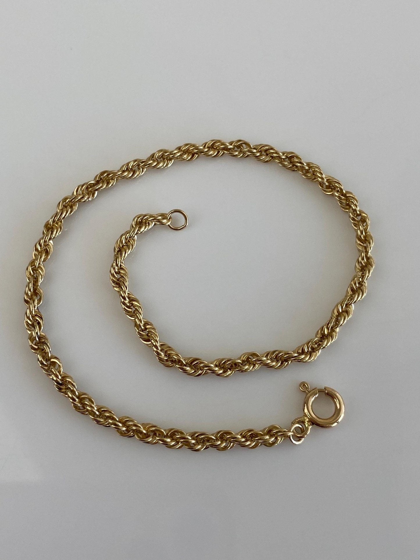 Vintage Solid 14k Yellow Gold Rope Chain Bracelet - 8 inches