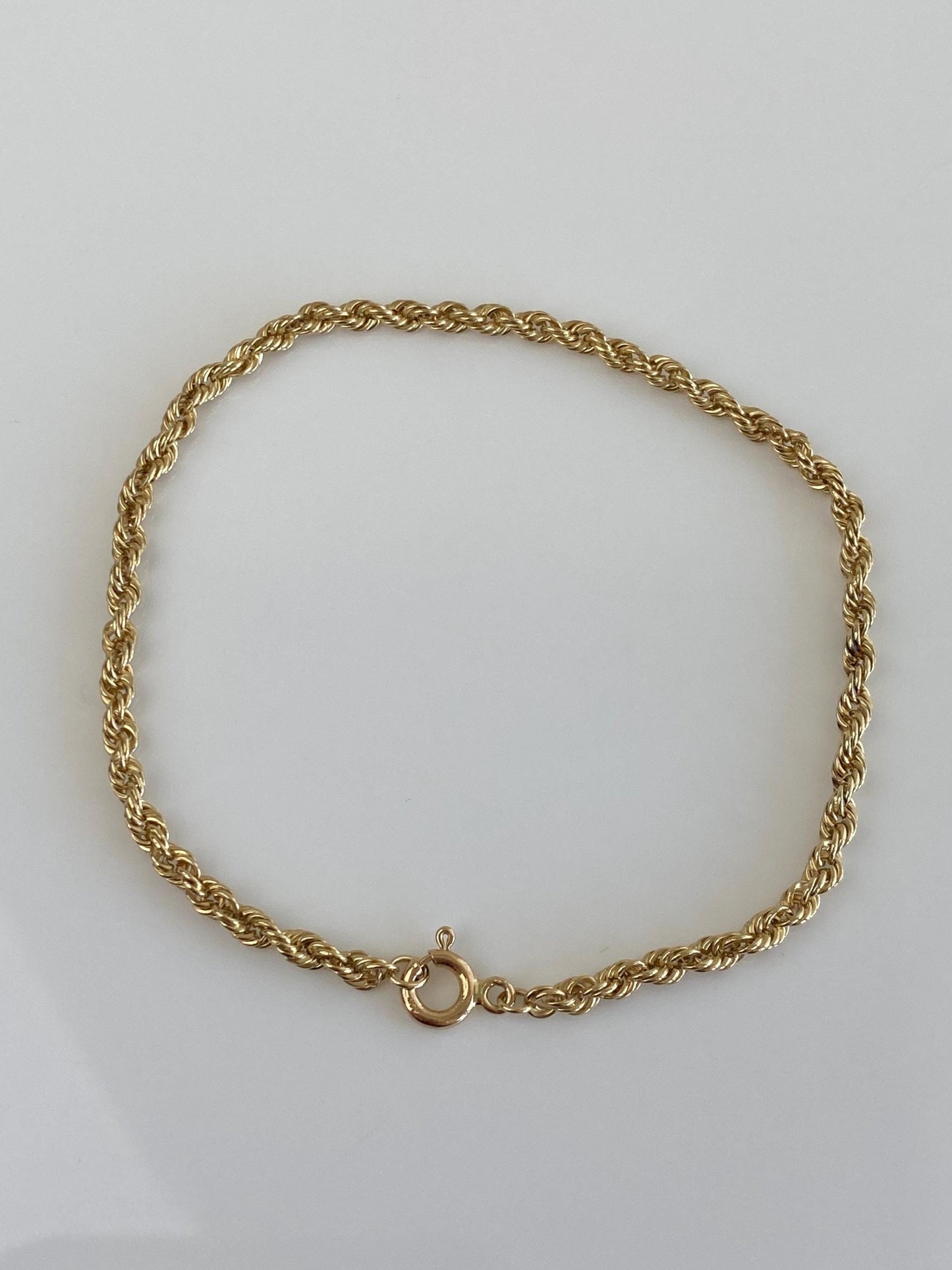 Vintage Solid 14k Yellow Gold Rope Chain Bracelet - 8 inches