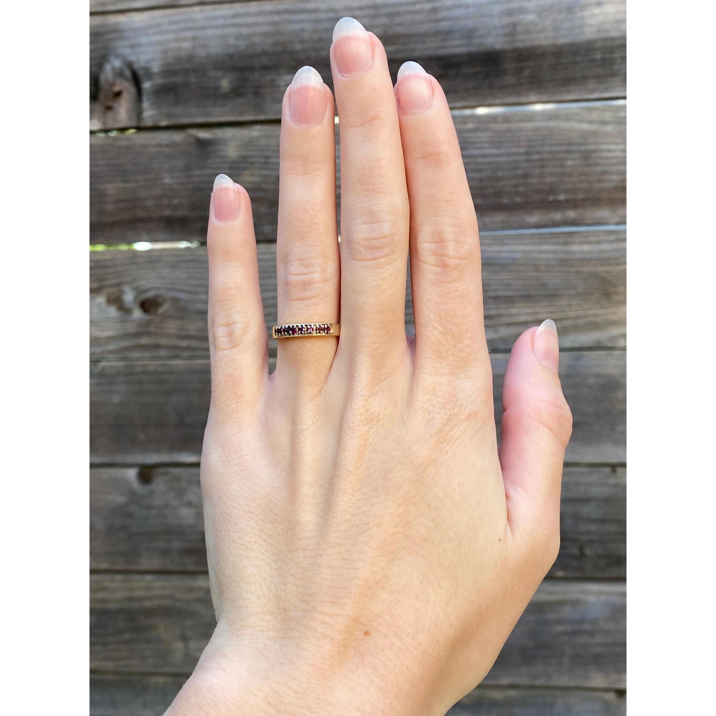 Solid 14k Yellow Gold Red Spinel Ring Band - Size 5.5