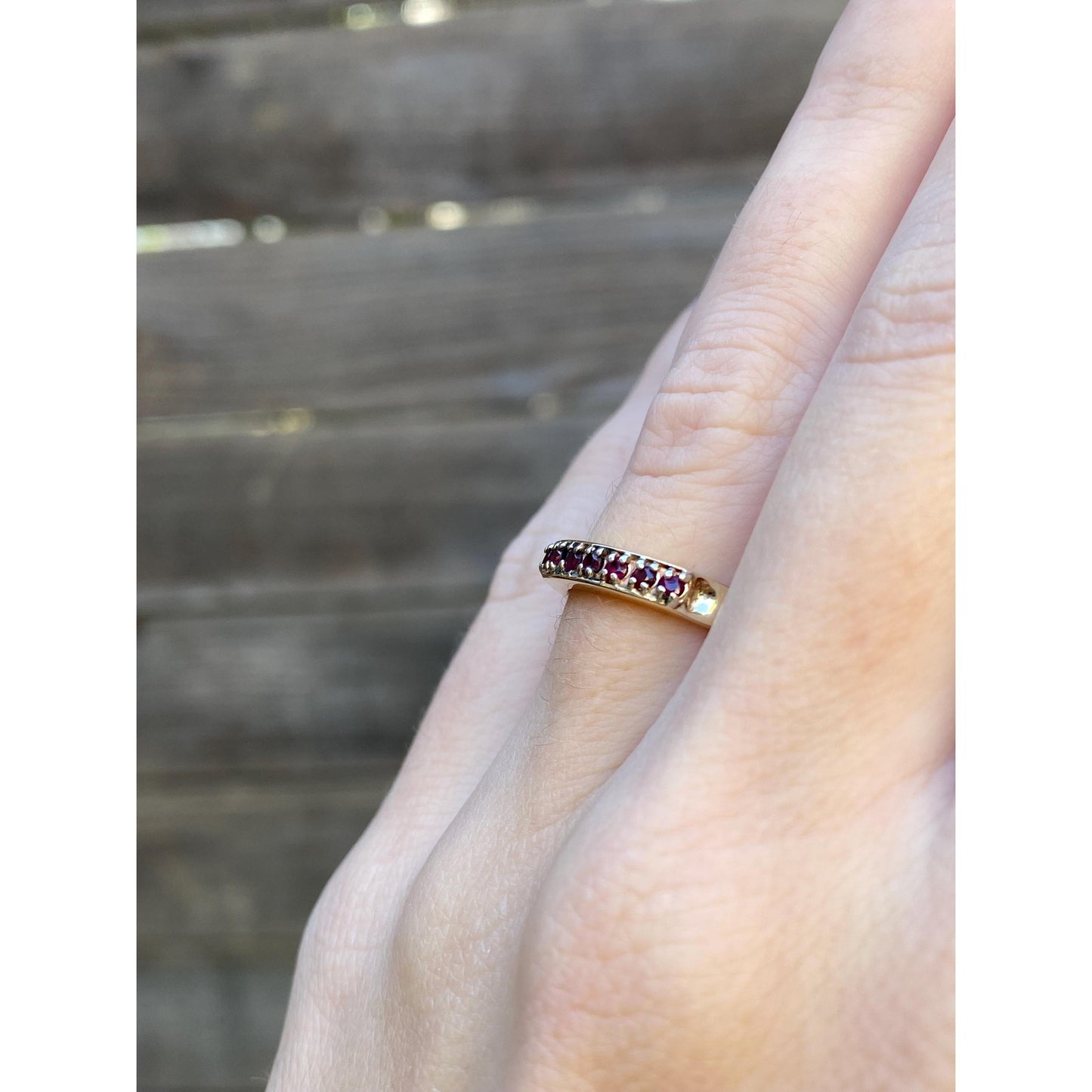 Solid 14k Yellow Gold Red Spinel Ring Band - Size 5.5