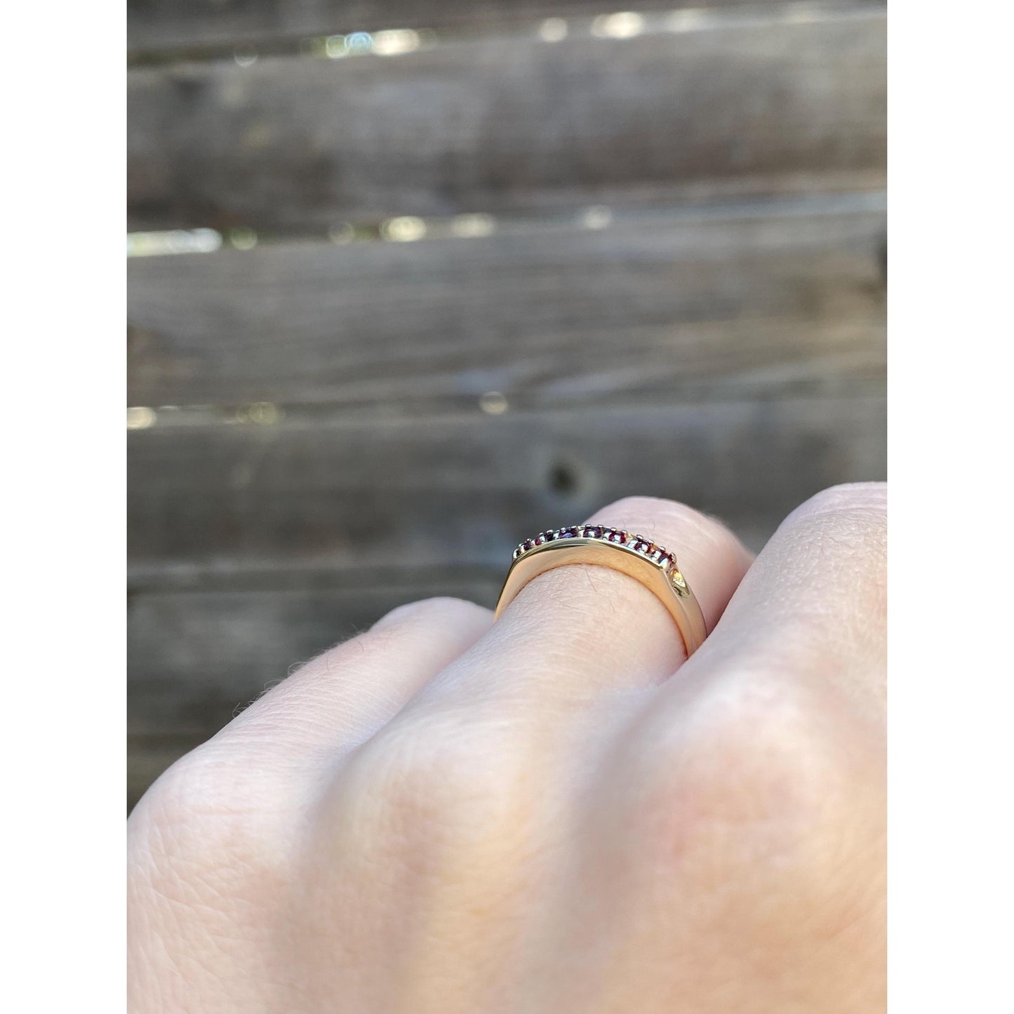 Solid 14k Yellow Gold Red Spinel Ring Band - Size 5.5