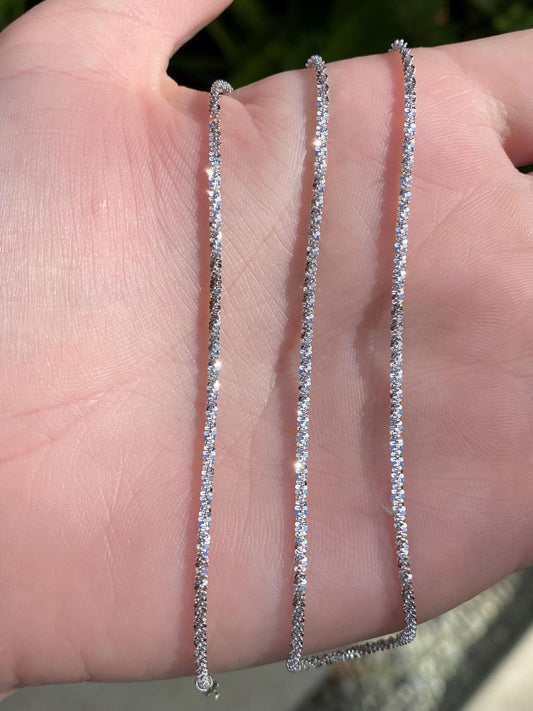 Vintage Solid 14k White Gold Popcorn Twist Chain Necklace - 18 inches