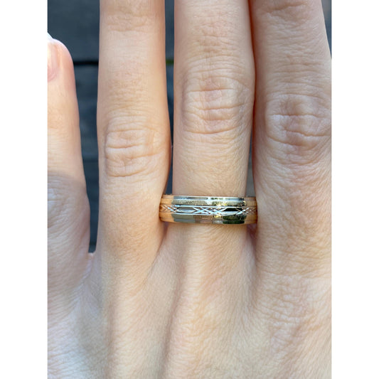 Vintage Solid 10k Yellow Gold Patterned Ring Band - Size 10.5