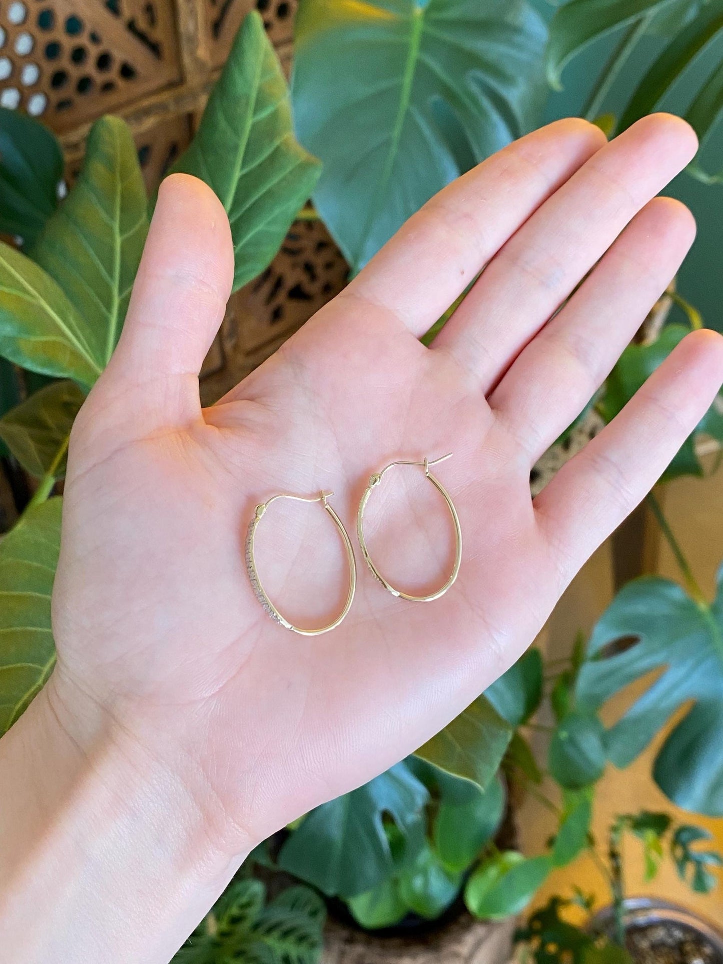 Vintage Solid 14k White & Yellow Gold Diamond Cut Hoop Earrings