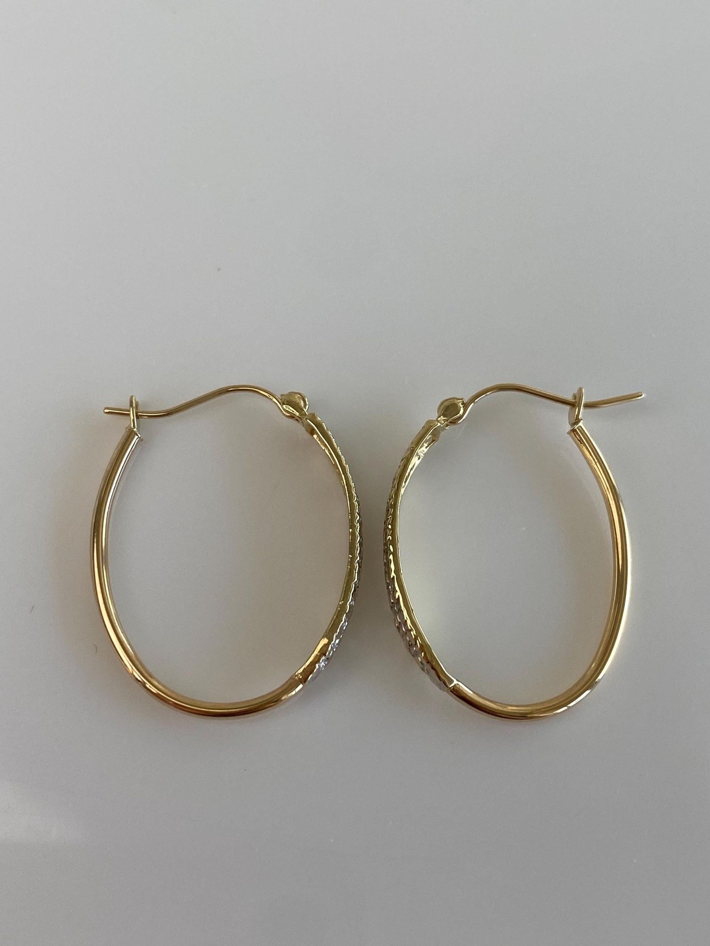Vintage Solid 14k White & Yellow Gold Diamond Cut Hoop Earrings