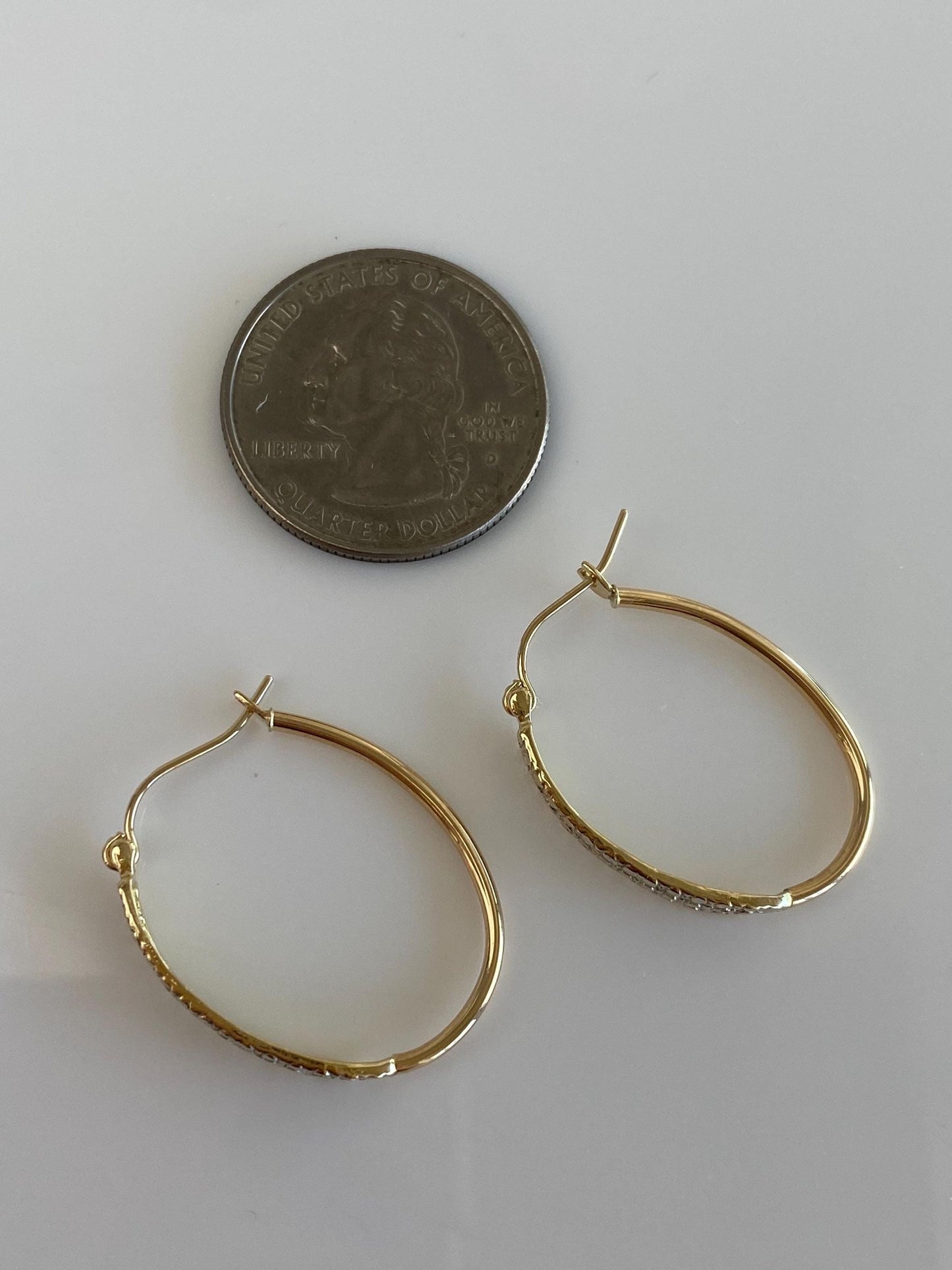 Vintage Solid 14k White & Yellow Gold Diamond Cut Hoop Earrings