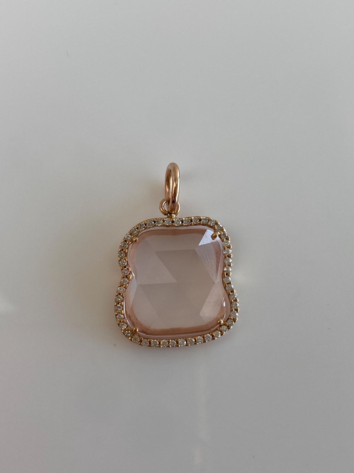 Vintage Solid 14k Rose Gold Diamond Halo Rose Quartz Charm