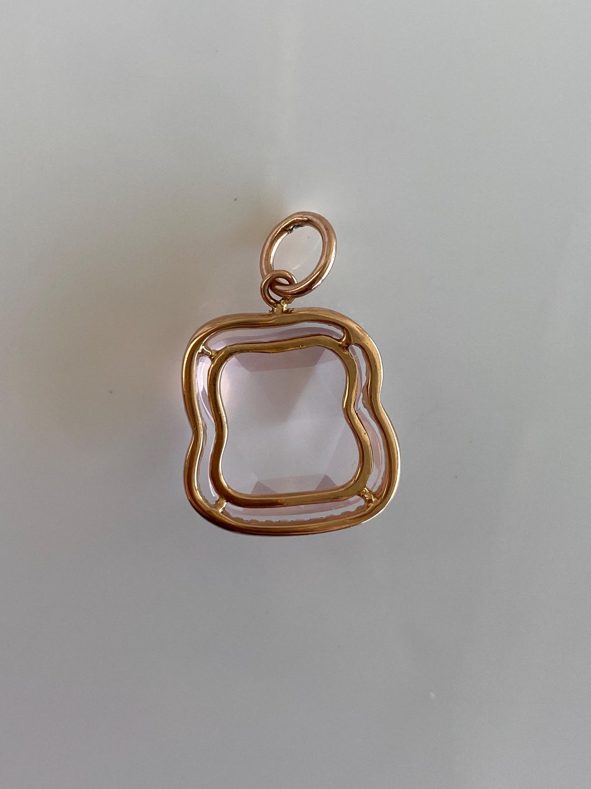 Vintage Solid 14k Rose Gold Diamond Halo Rose Quartz Charm