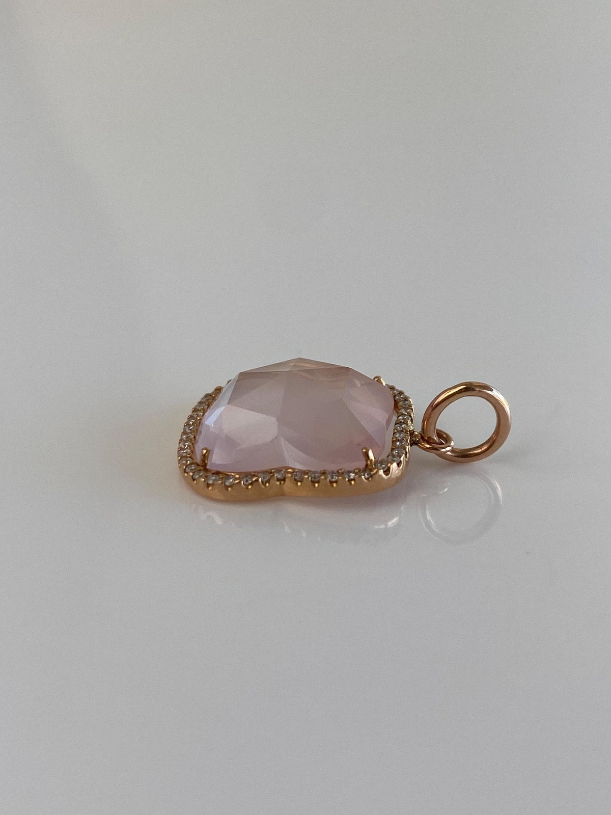 Vintage Solid 14k Rose Gold Diamond Halo Rose Quartz Charm