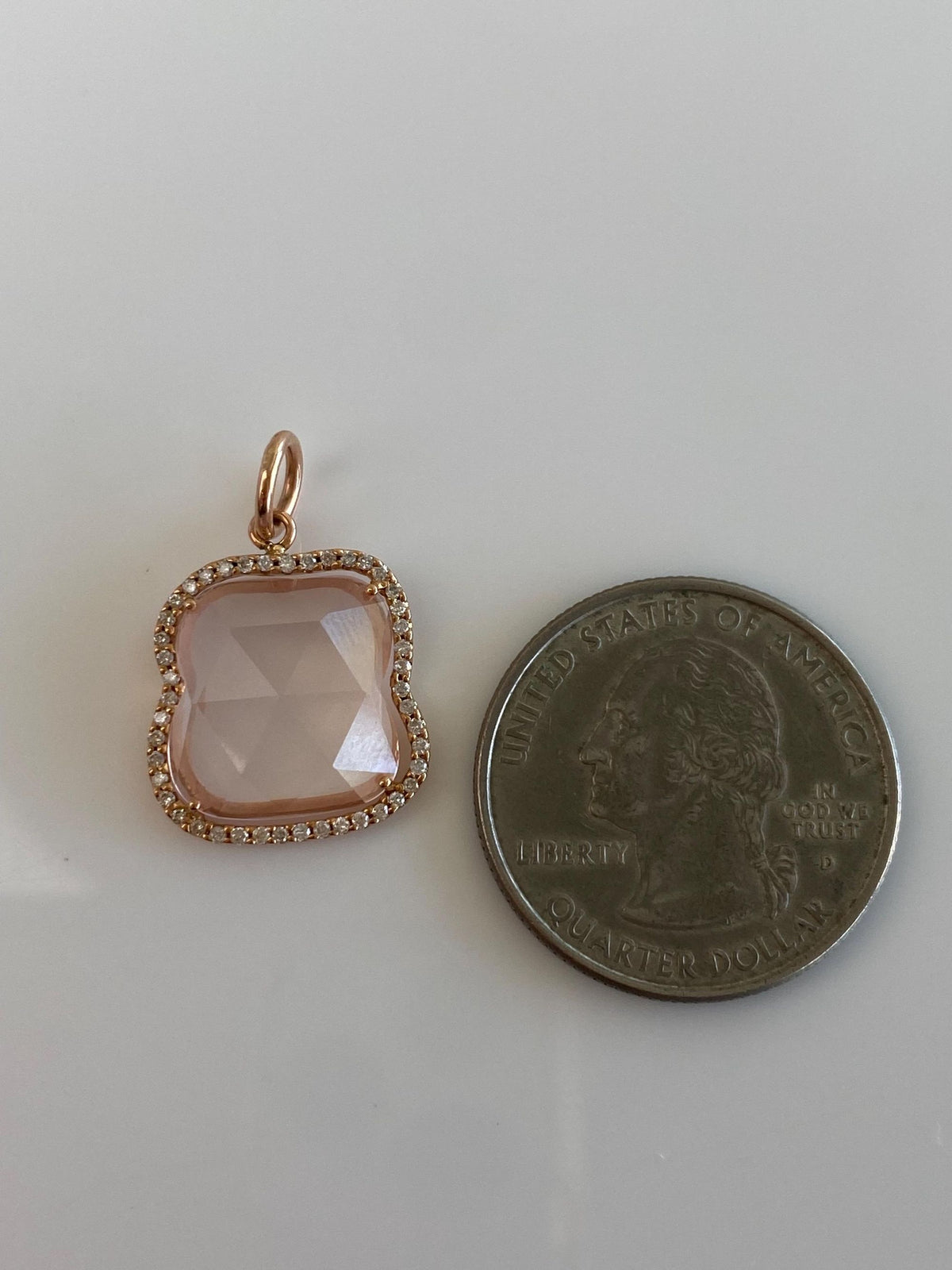Vintage Solid 14k Rose Gold Diamond Halo Rose Quartz Charm
