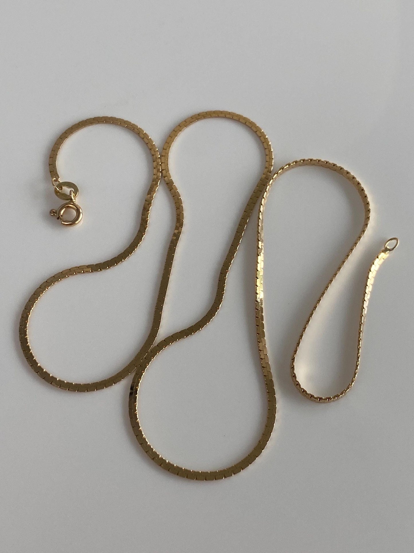 Vintage Solid 14k Yellow Gold Flat Zipper Chain Necklace - 18 inches