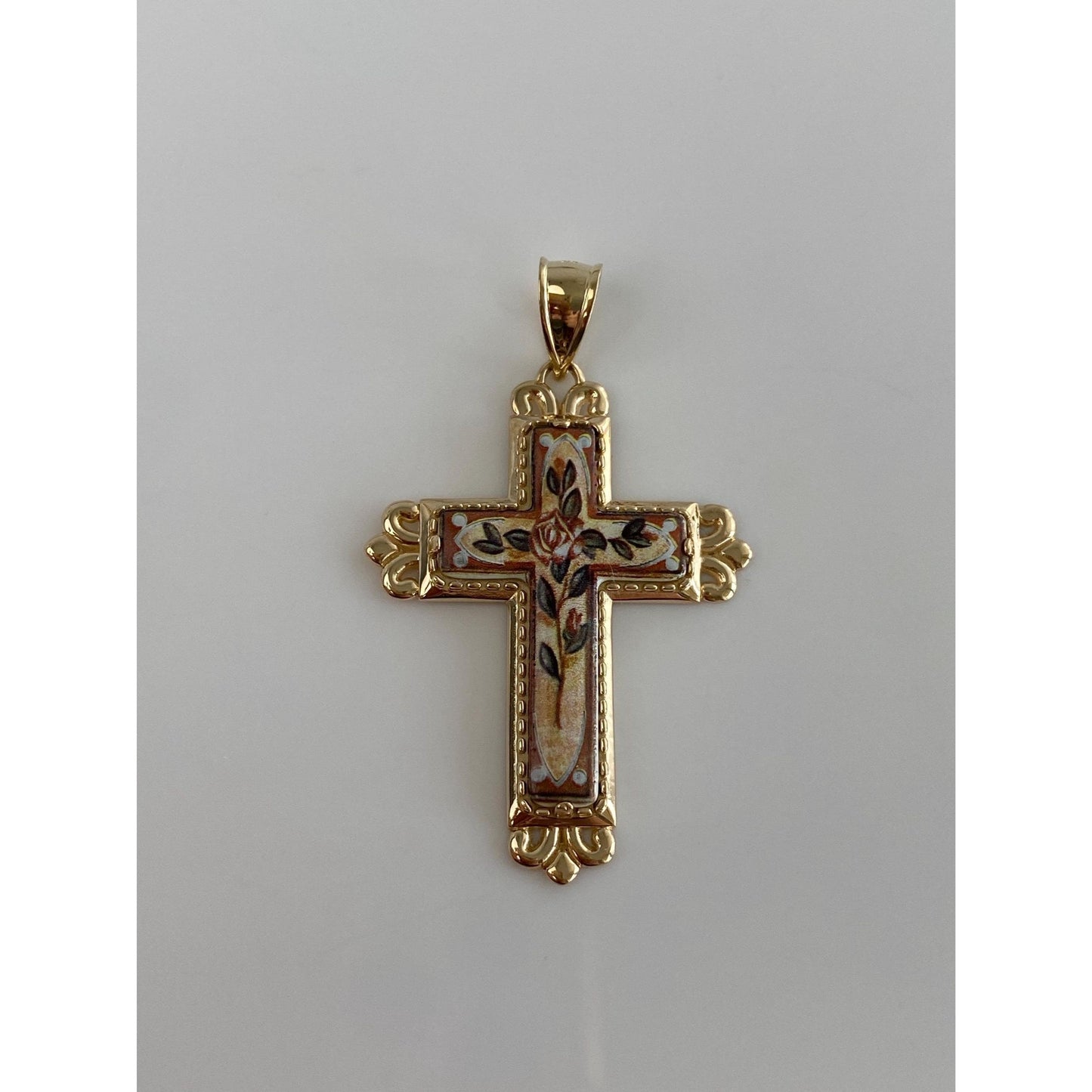 Vintage Solid 14k Yellow Gold Enamel Cross Charm