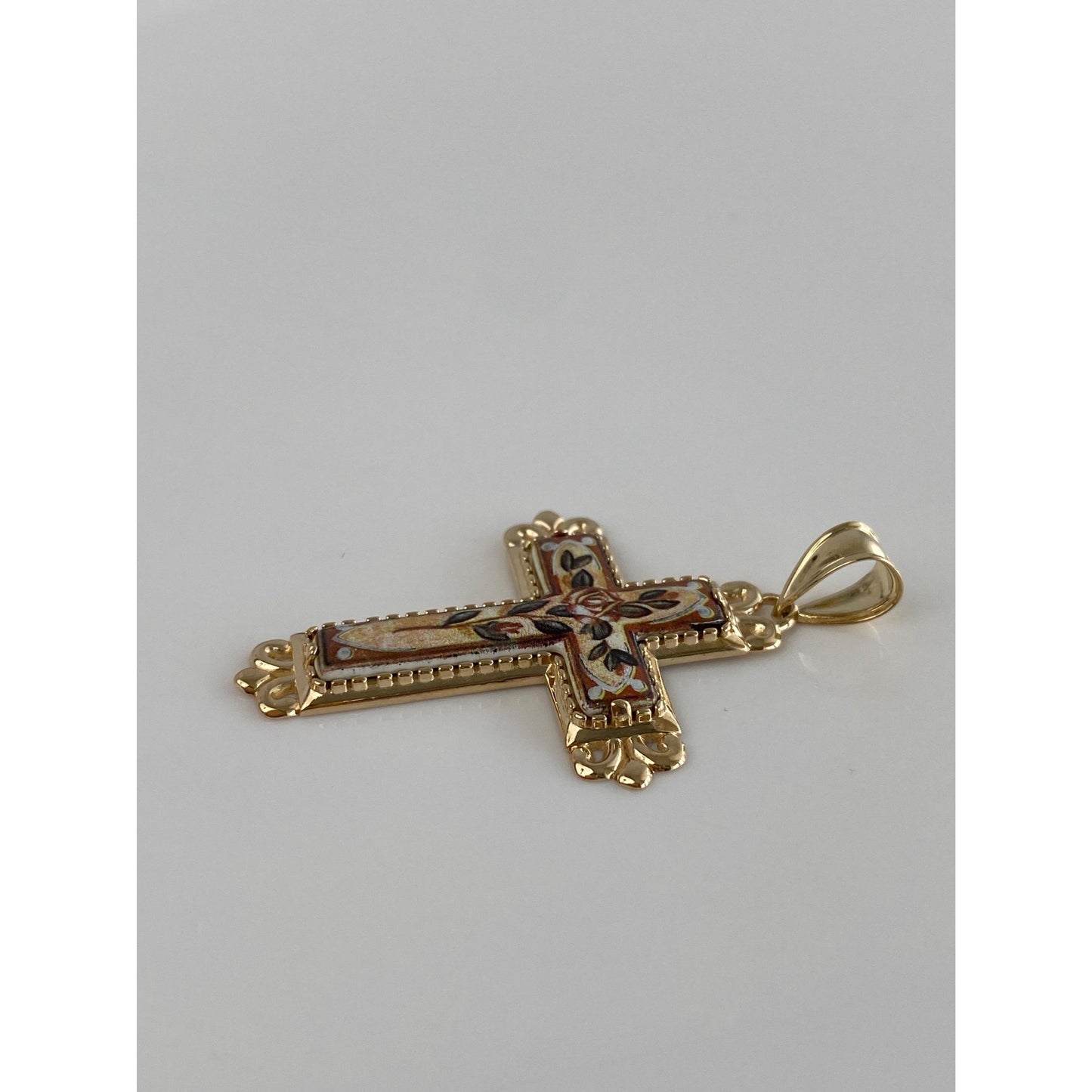 Vintage Solid 14k Yellow Gold Enamel Cross Charm