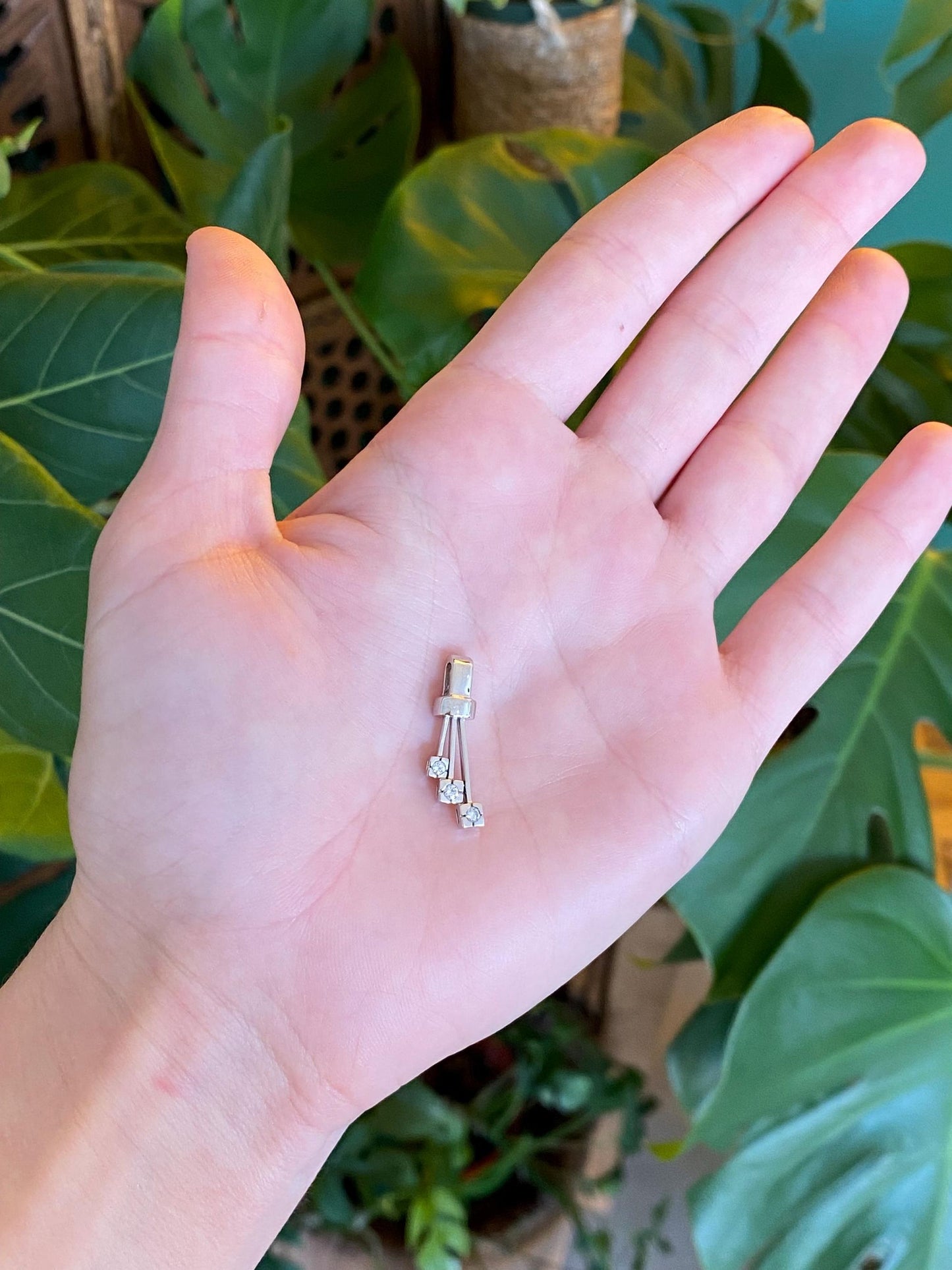 Vintage Solid 10k White Gold Diamond Charm