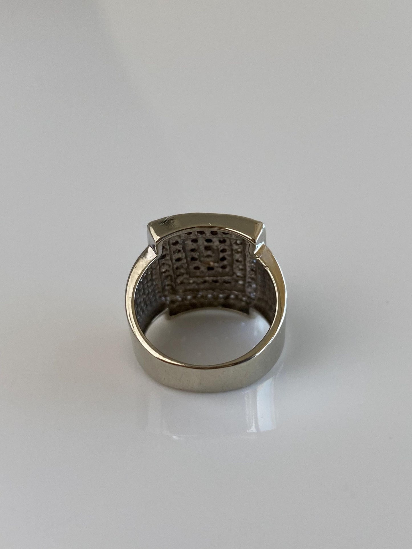 Vintage Solid 14k White Gold Champagne & Clear Diamond Square Ring - Size 3.5