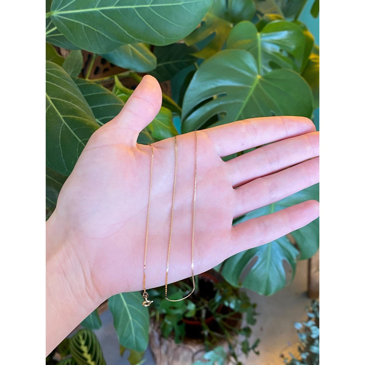 Vintage Solid 14k Rosey Gold Dainty Triangle Link Chain Necklace - 16.25 inches