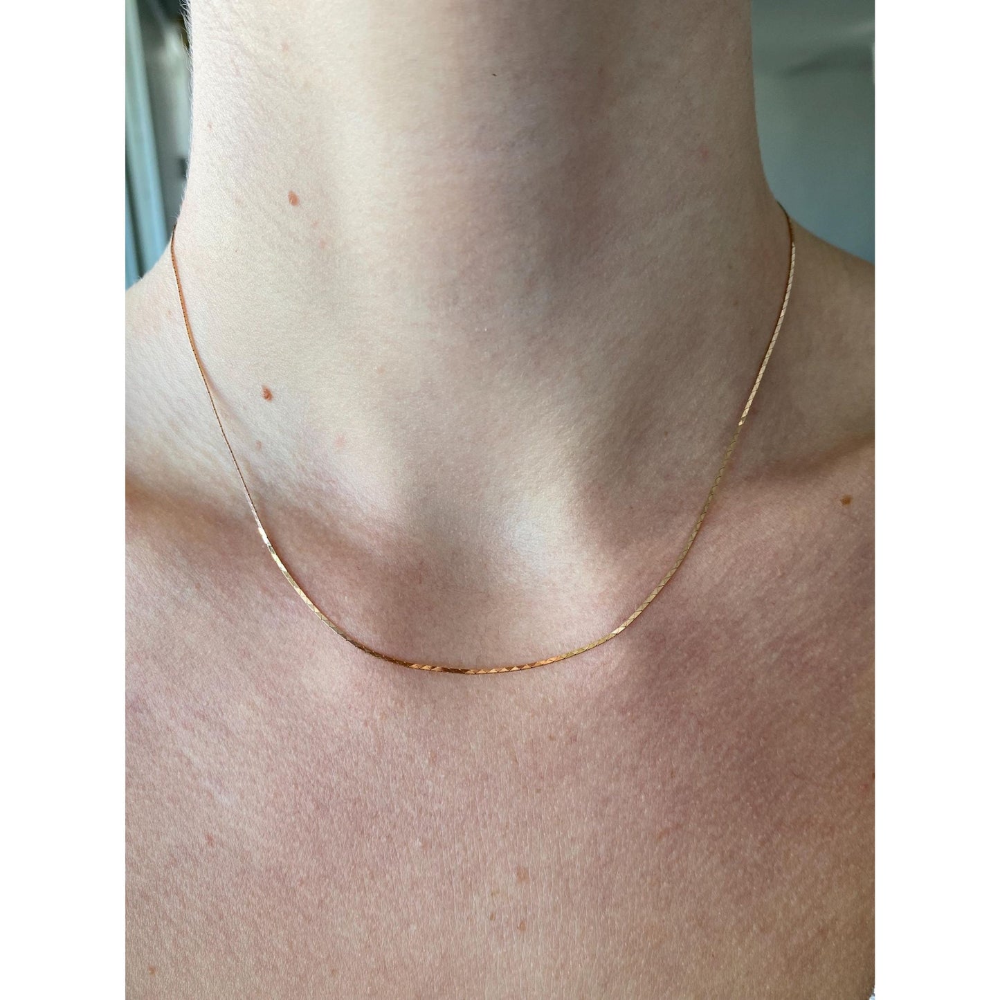 Vintage Solid 14k Rosey Gold Dainty Triangle Link Chain Necklace - 16.25 inches