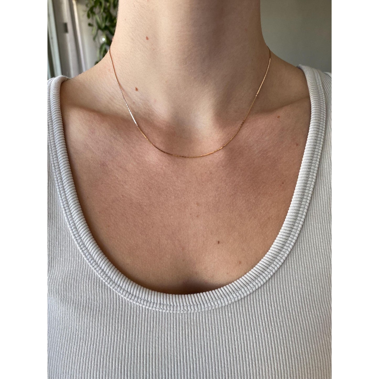 Vintage Solid 14k Rosey Gold Dainty Triangle Link Chain Necklace - 16.25 inches