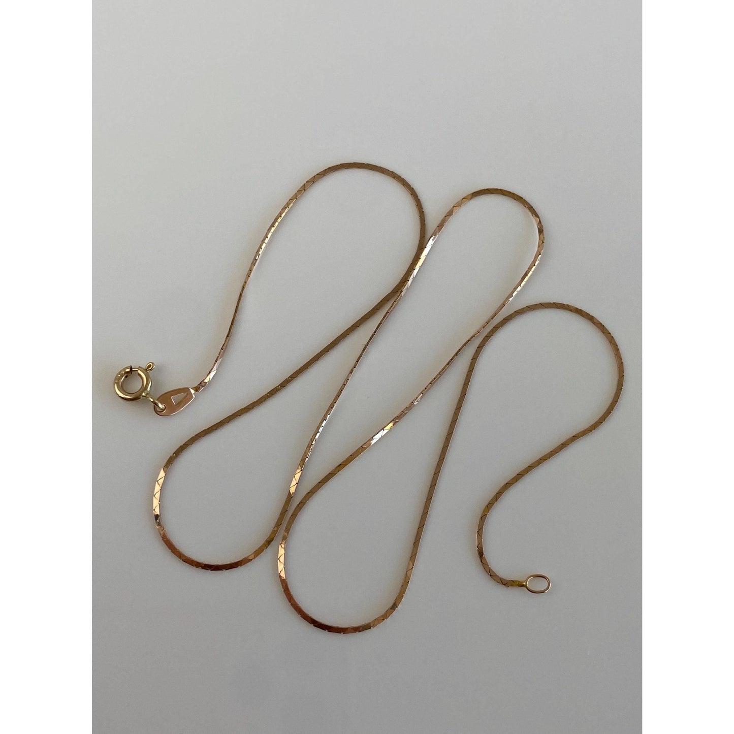 Vintage Solid 14k Rosey Gold Dainty Triangle Link Chain Necklace - 16.25 inches