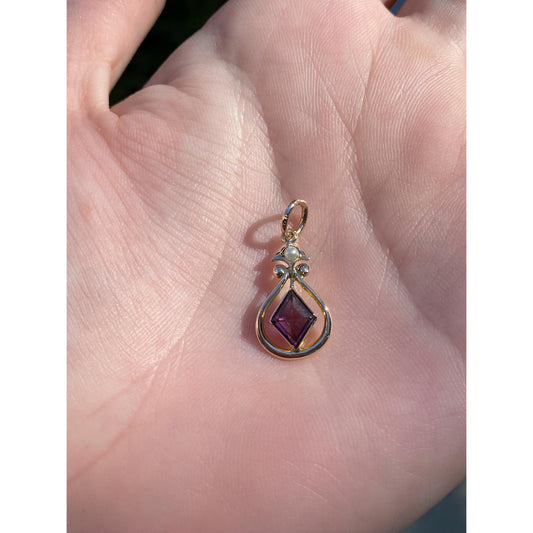 Vintage Solid 10k Yellow Gold Purple Cubic Zirconia Seed Pearl Stick Pin Conversion Charm