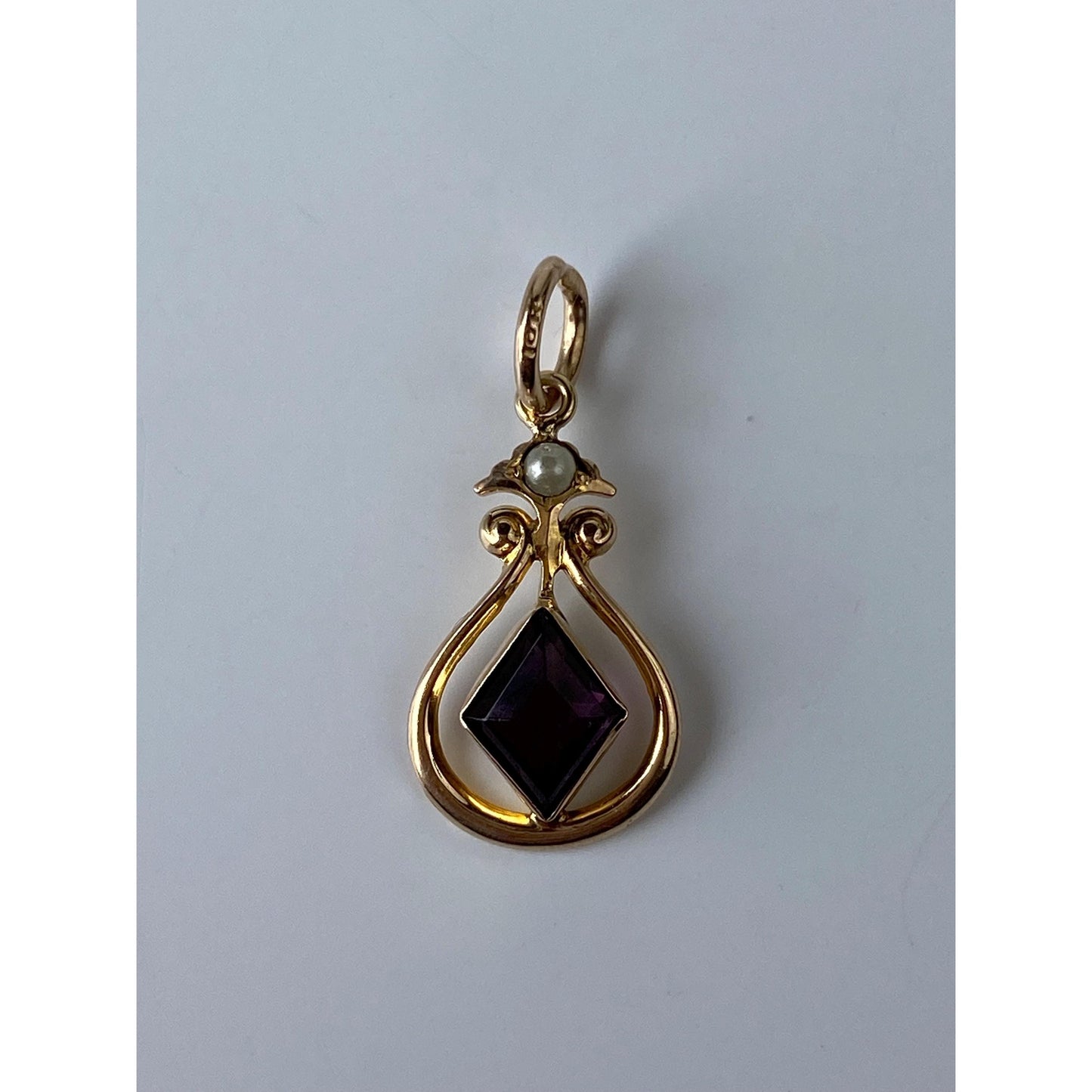 Vintage Solid 10k Yellow Gold Purple Cubic Zirconia Seed Pearl Stick Pin Conversion Charm