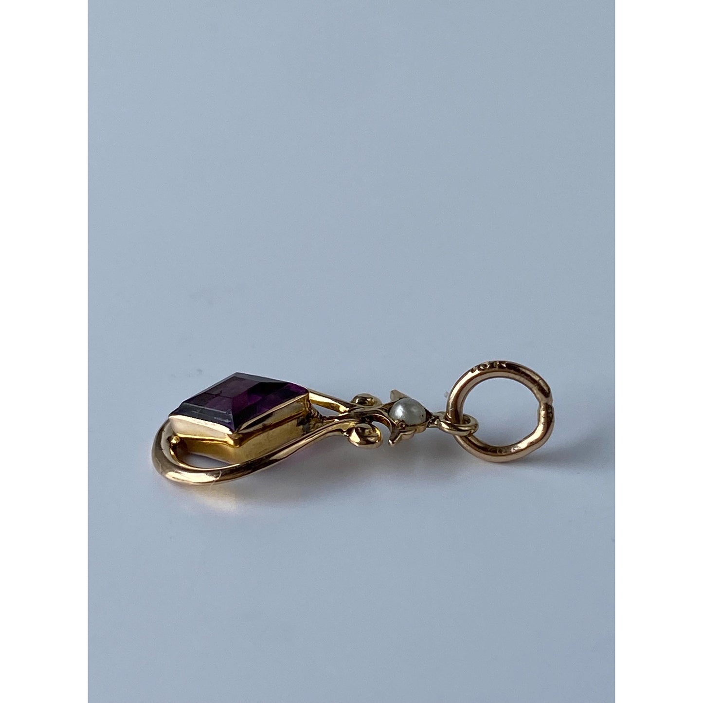 Vintage Solid 10k Yellow Gold Purple Cubic Zirconia Seed Pearl Stick Pin Conversion Charm