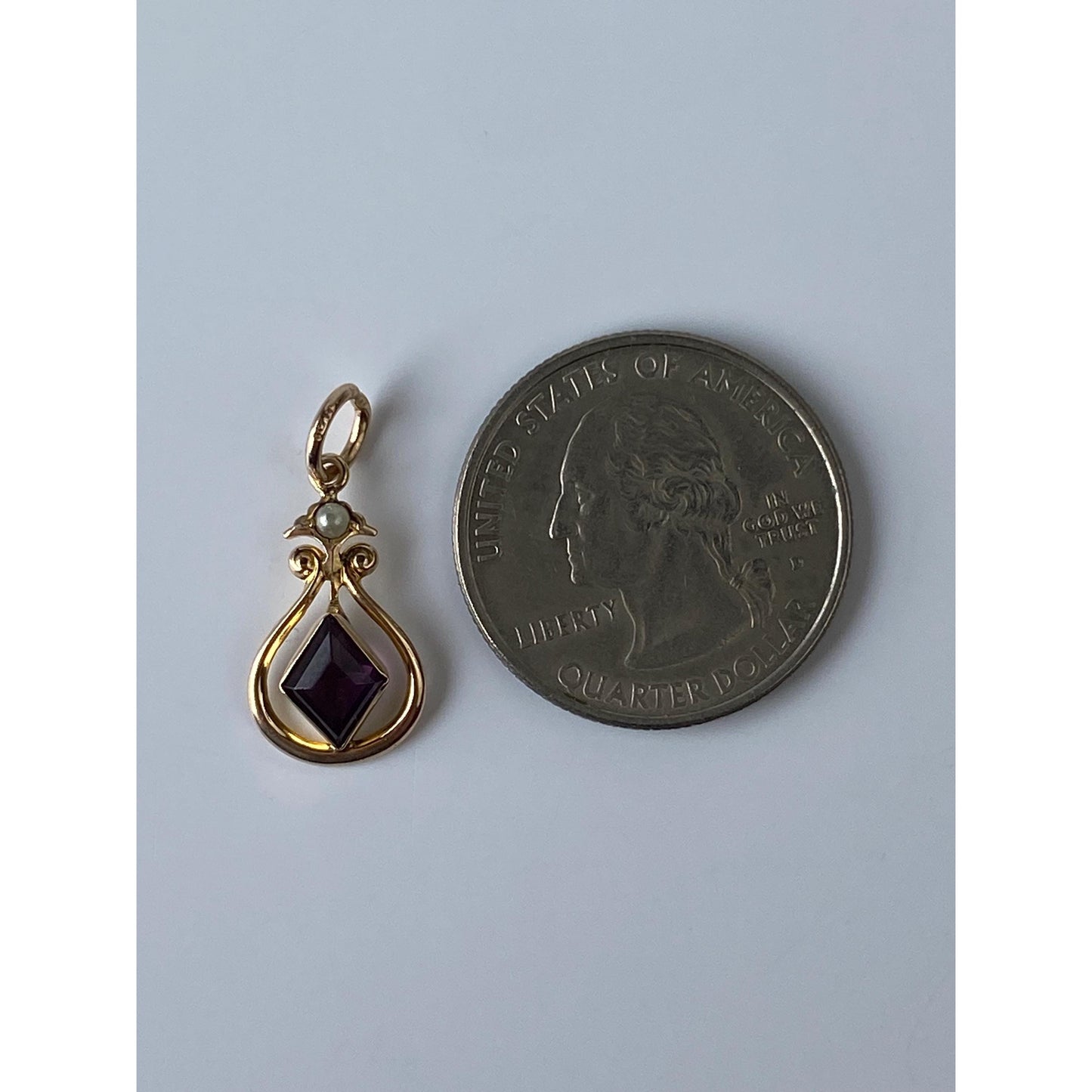Vintage Solid 10k Yellow Gold Purple Cubic Zirconia Seed Pearl Stick Pin Conversion Charm
