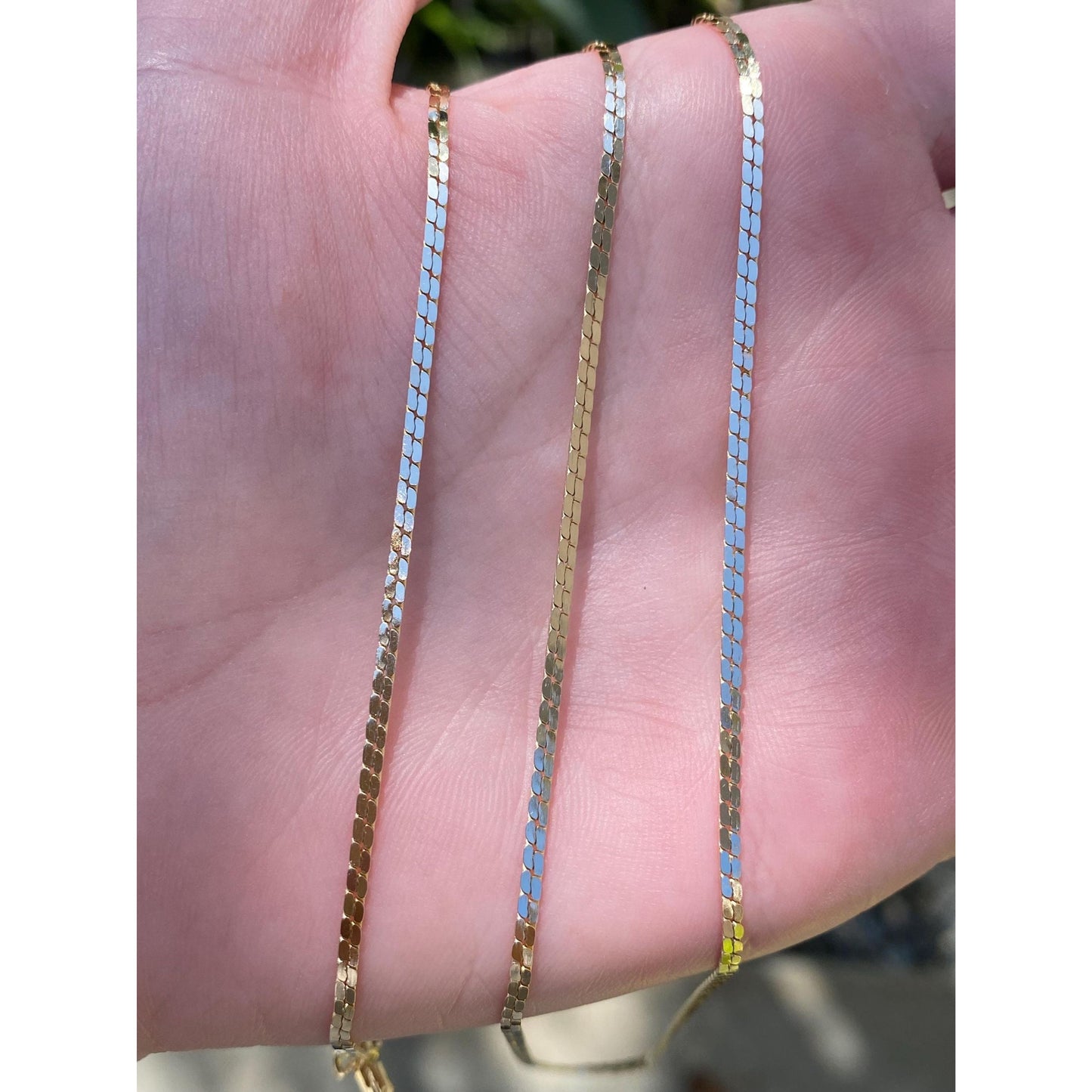 Vintage Solid 14k Yellow Gold Long Fancy Flat Chain Necklace - 32 inches