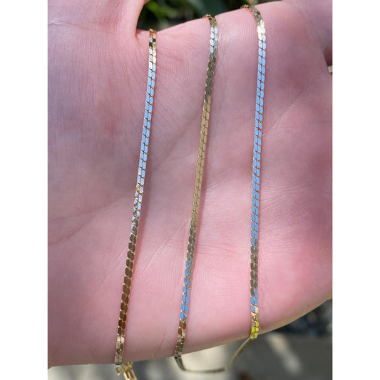 Vintage Solid 14k Yellow Gold Long Fancy Flat Chain Necklace - 32 inches