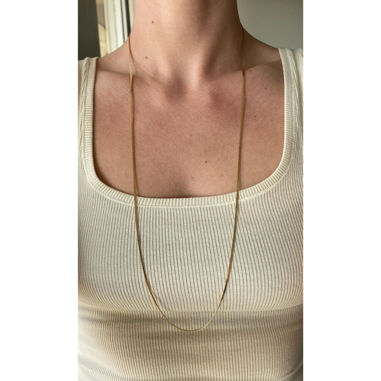 Vintage Solid 14k Yellow Gold Long Fancy Flat Chain Necklace - 32 inches