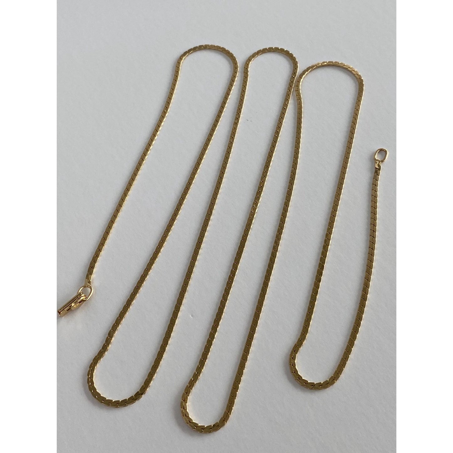 Vintage Solid 14k Yellow Gold Long Fancy Flat Chain Necklace - 32 inches