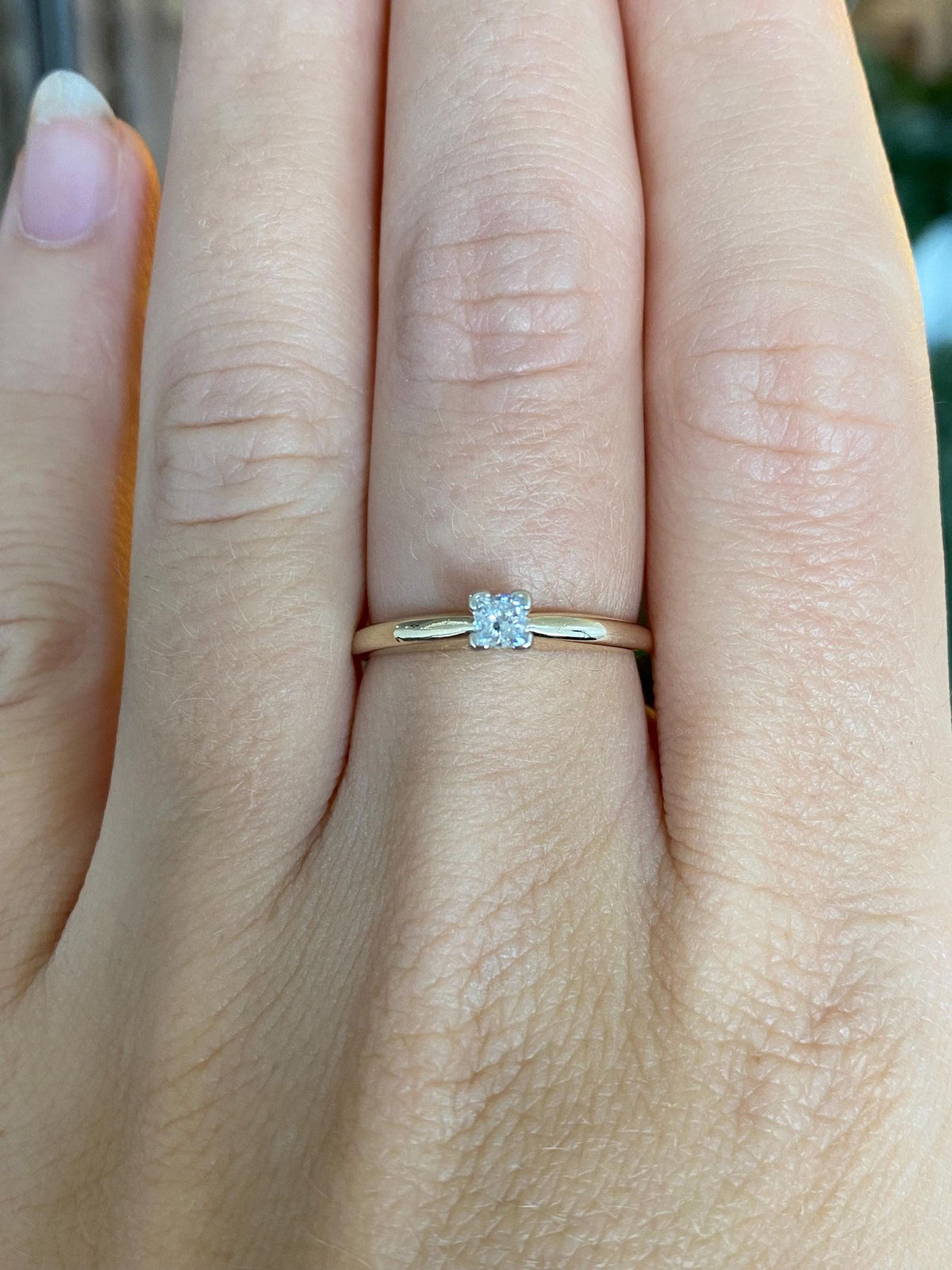 Vintage Solid 14k White & Yellow Gold Princess Cut Diamond Ring - Size 6.75