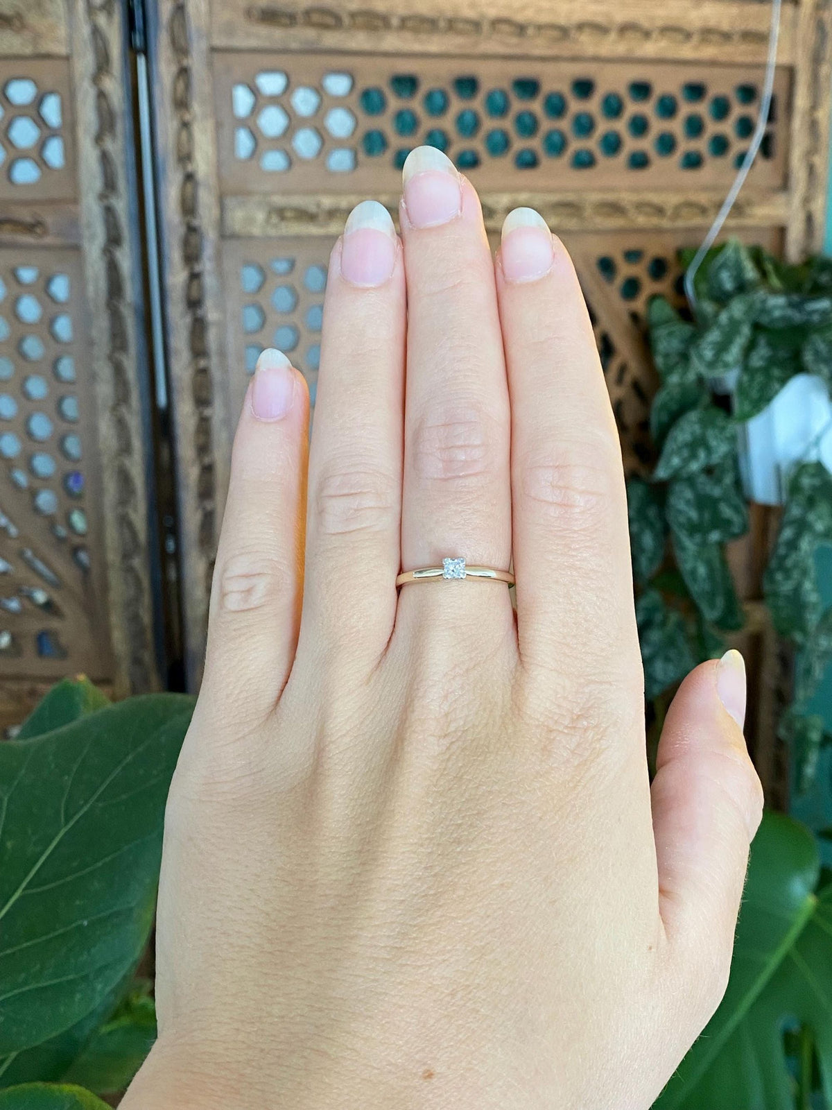 Vintage Solid 14k White & Yellow Gold Princess Cut Diamond Ring - Size 6.75