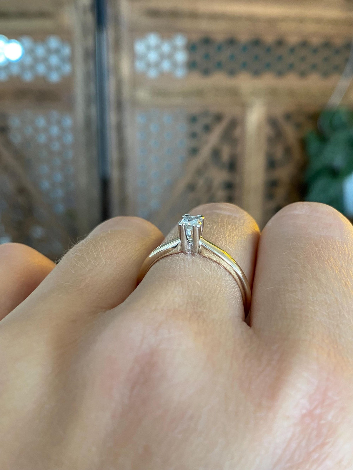 Vintage Solid 14k White & Yellow Gold Princess Cut Diamond Ring - Size 6.75