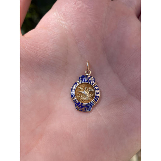 Vintage Solid 10k Yellow Gold Enamel NRA Charm