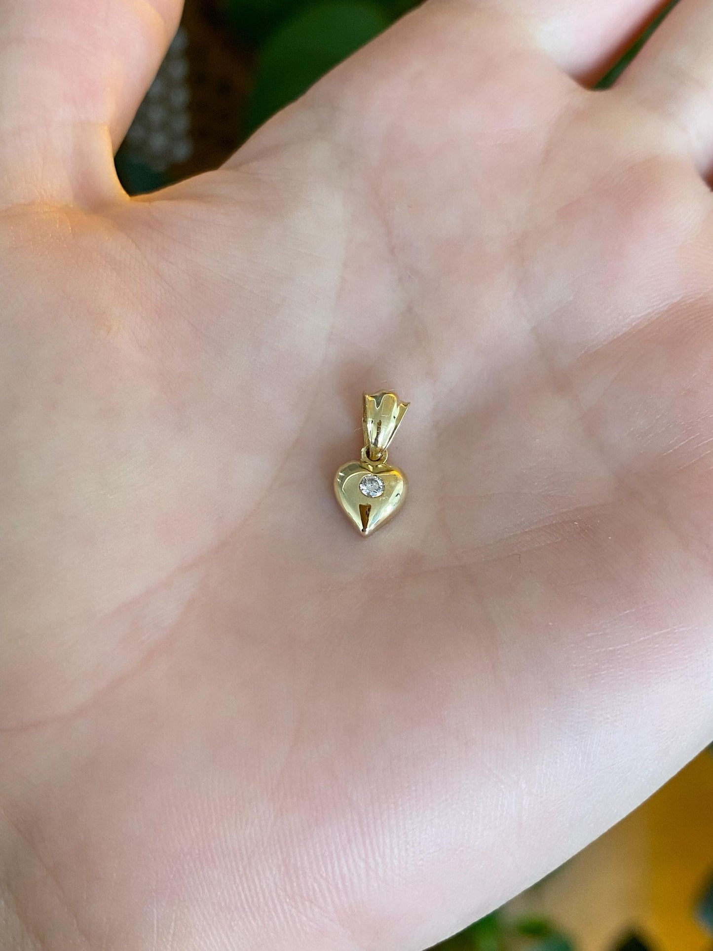 Vintage Solid 14k Yellow Gold Diamond Heart Charm