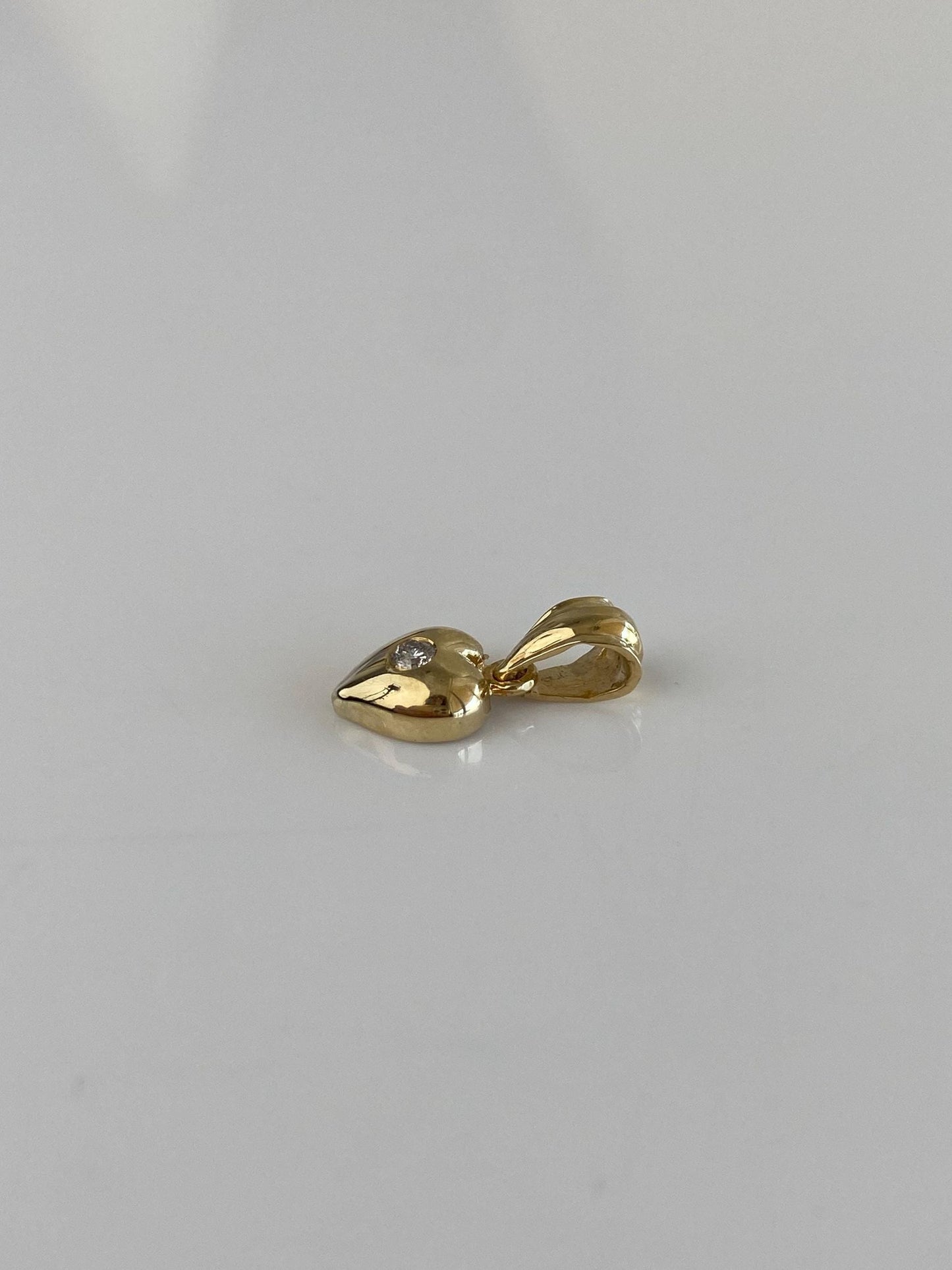 Vintage Solid 14k Yellow Gold Diamond Heart Charm