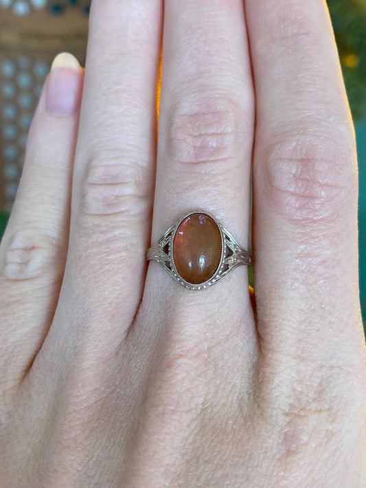 Vintage Solid 14k White Gold Opal Ring - Size 6.5