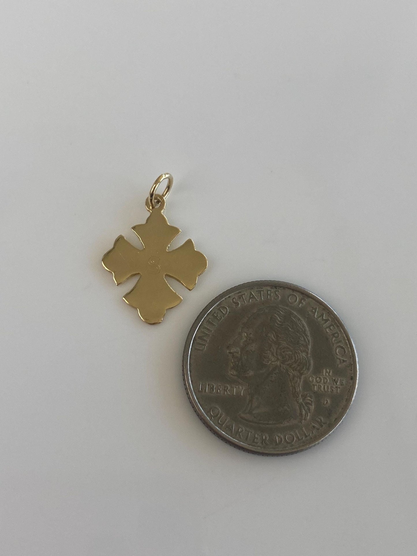 Vintage Solid 18k Yellow Gold Initial 'S' Gothic Cross Charm