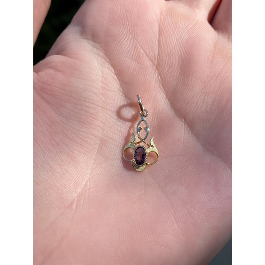 Vintage Solid 10k Yellow Gold Purple Cubic Zirconia Stick Pin Conversion Charm