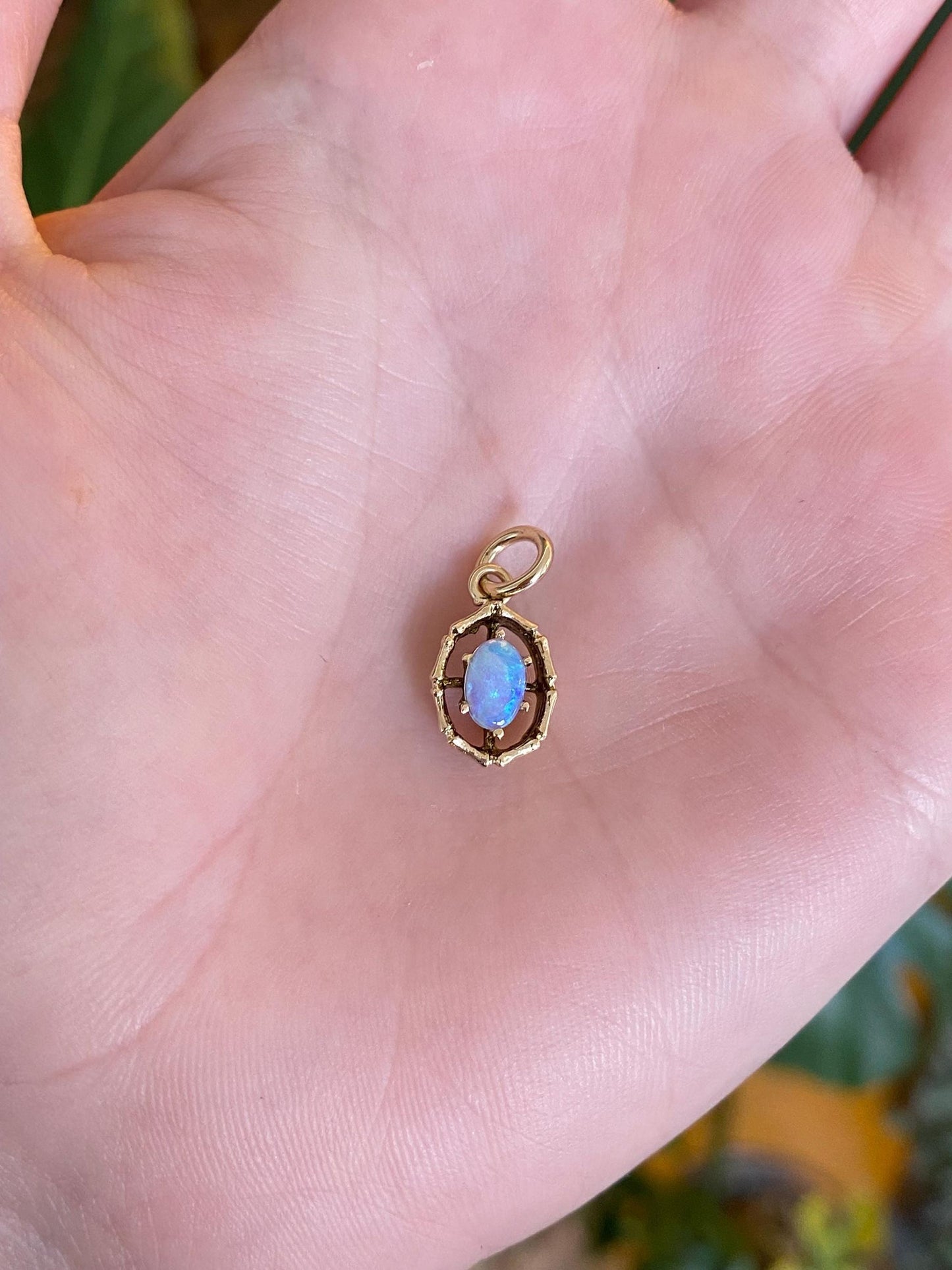 Vintage Solid 14k Yellow Gold Opal Bamboo Charm