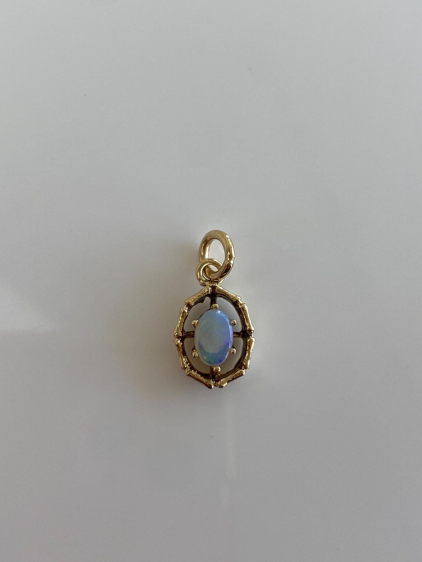 Vintage Solid 14k Yellow Gold Opal Bamboo Charm