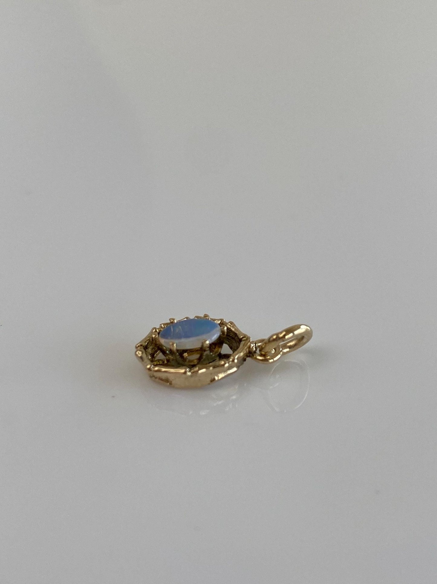 Vintage Solid 14k Yellow Gold Opal Bamboo Charm