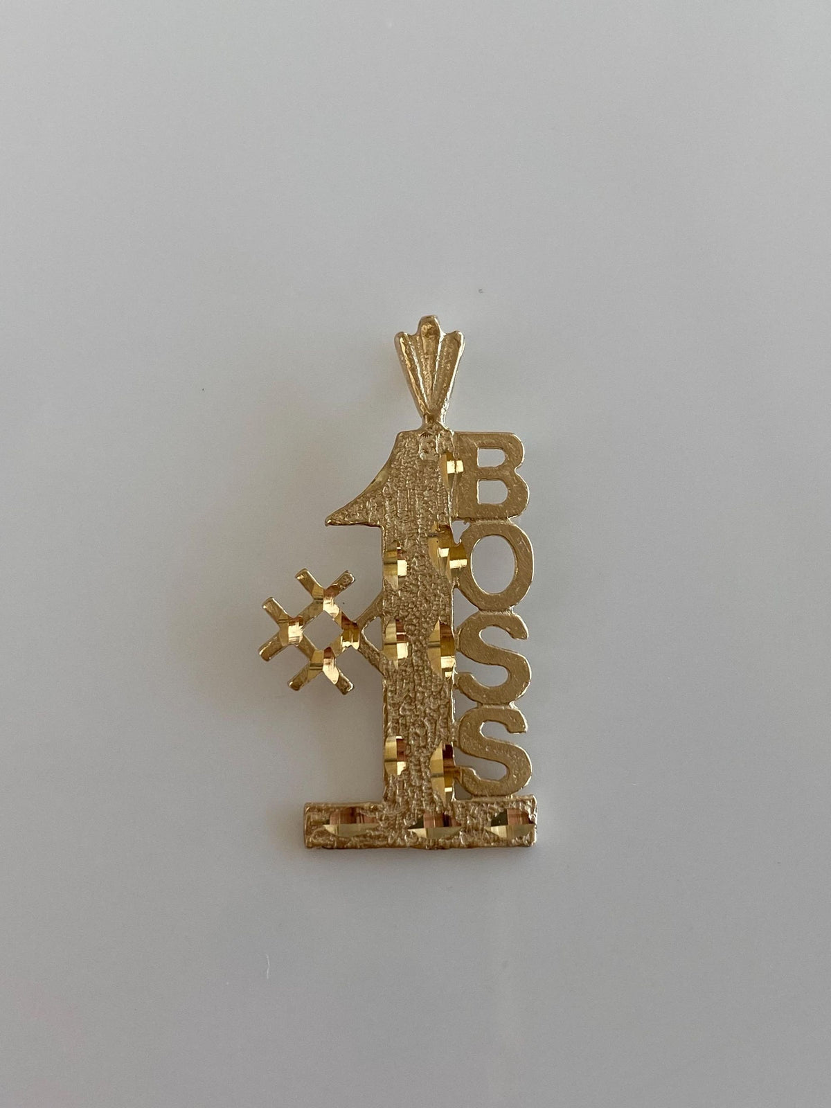 Vintage Solid 14k Yellow Gold Diamond Cut '#1 Boss' Charm