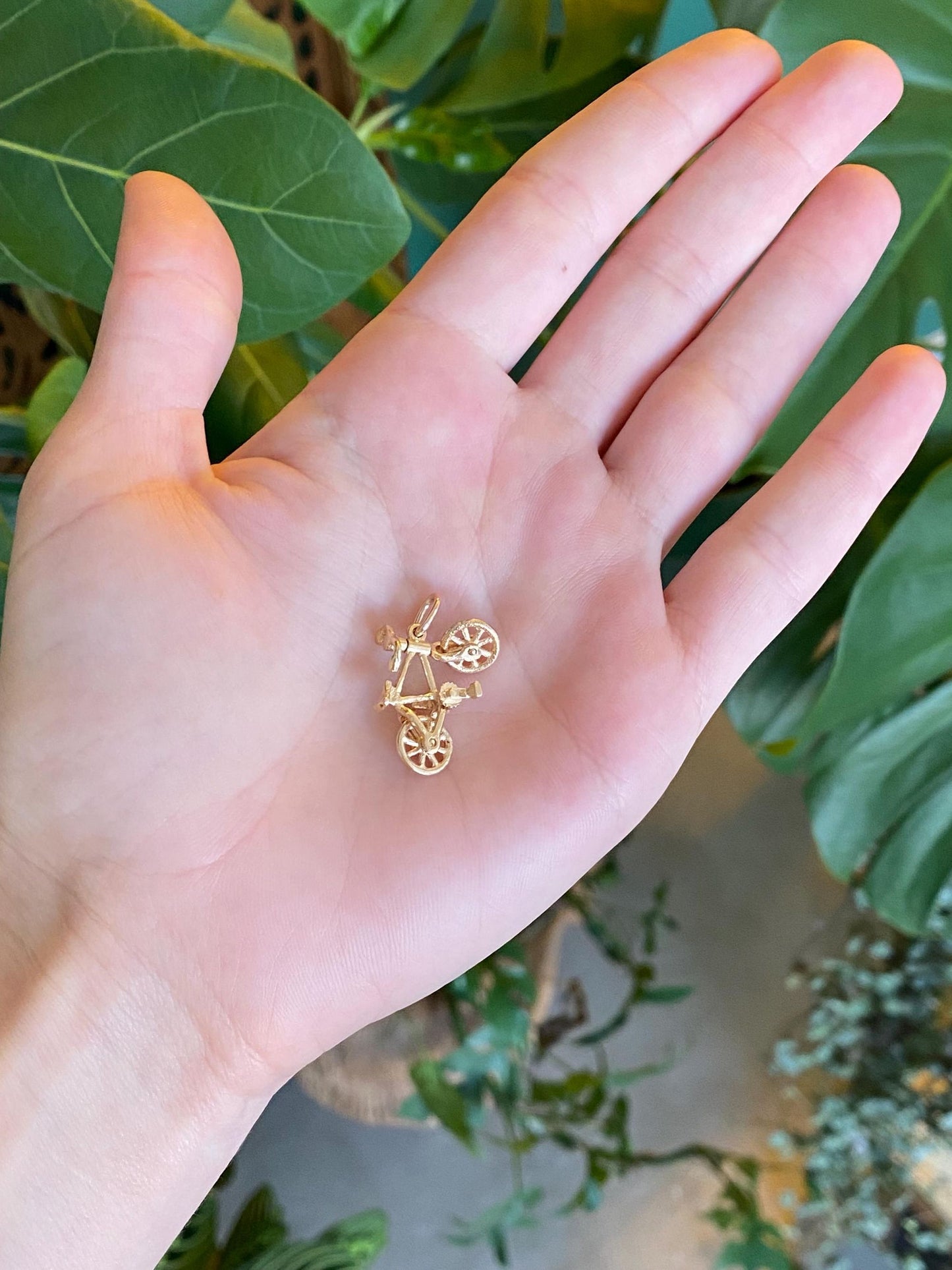 Vintage Solid 14k Yellow Gold Articulated Bicycle Charm