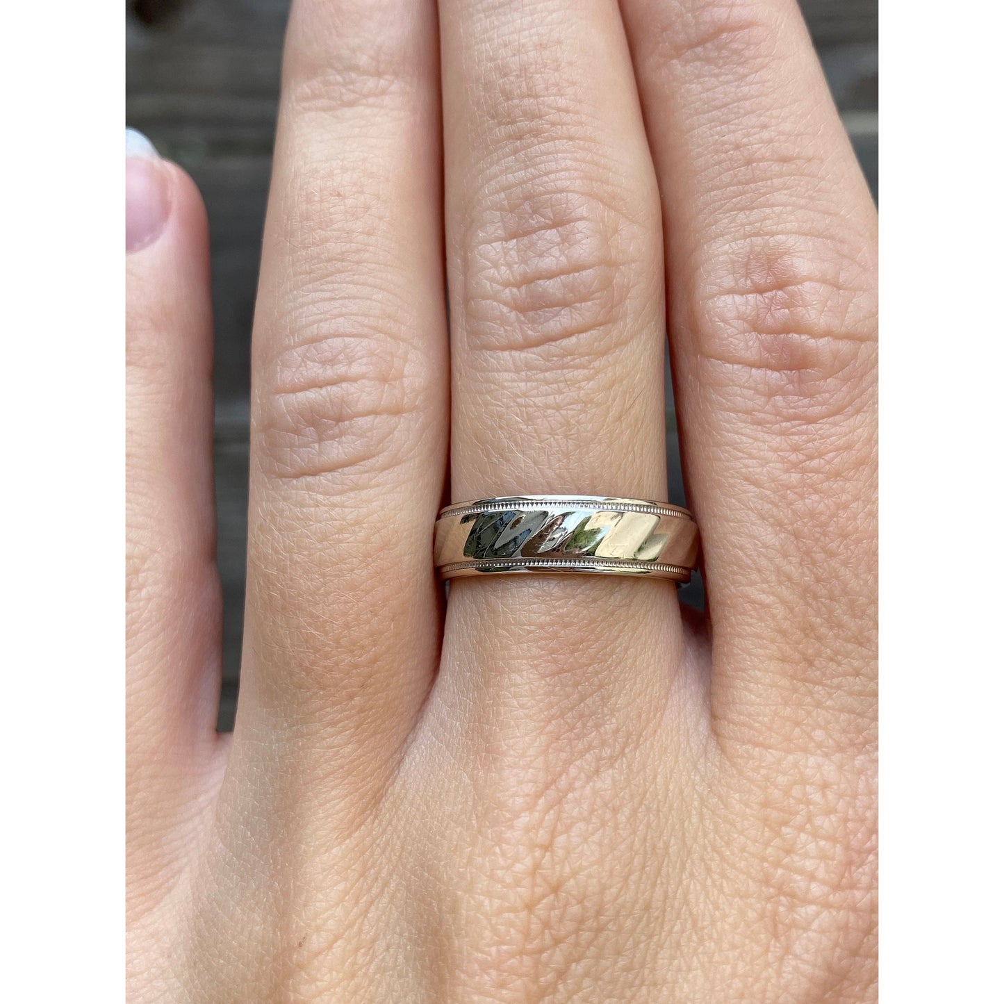 Vintage Solid 14k White Gold Milgrain Pattern Ring Band - Size 7.5