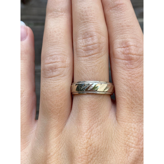 Vintage Solid 14k White Gold Milgrain Pattern Ring Band - Size 7.5