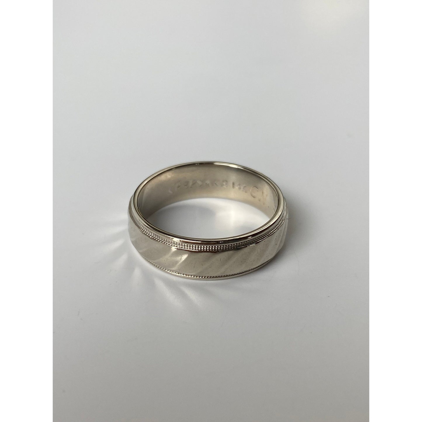 Vintage Solid 14k White Gold Milgrain Pattern Ring Band - Size 7.5